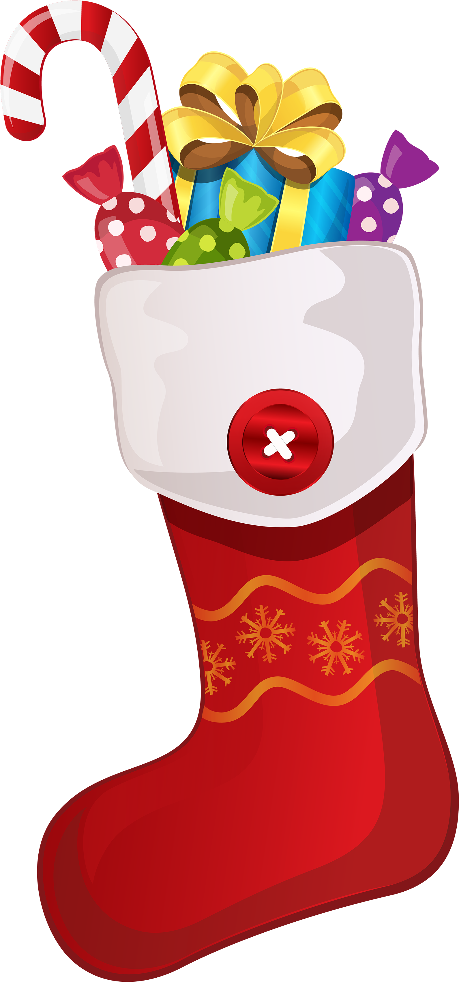 Red Christmas Stocking With Candy Cane Png Clipart - Clip Art (1730x3500)