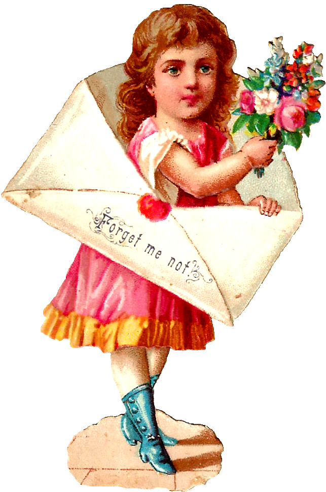Stock Girl Image Vintage - Girl Into Letter Bouquet Of Flowers Valentines Day (710x1034)