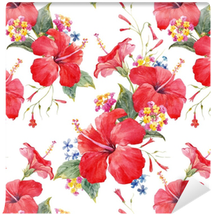 Watercolor Tropical Floral Vector Pattern Wallpaper - Hibiscus Watercolor (400x400)
