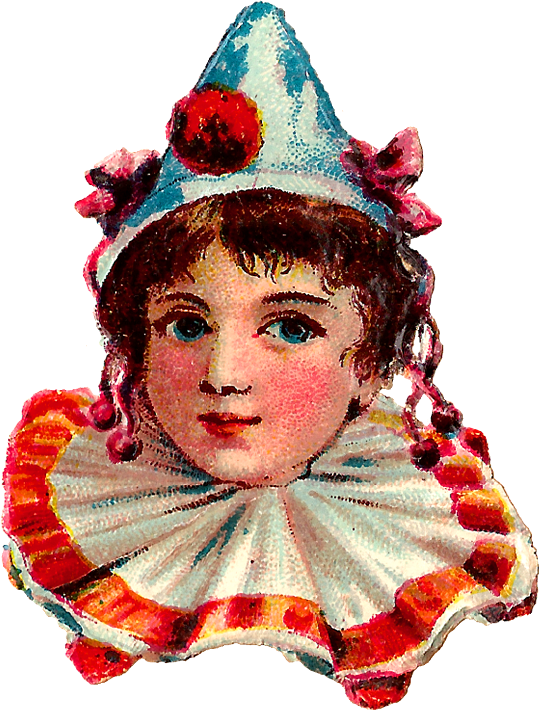 Each Vintage Clown Is Wearing A Pointed Hat With Pompoms - Vintage Circus Clown Clipart (1259x1600)