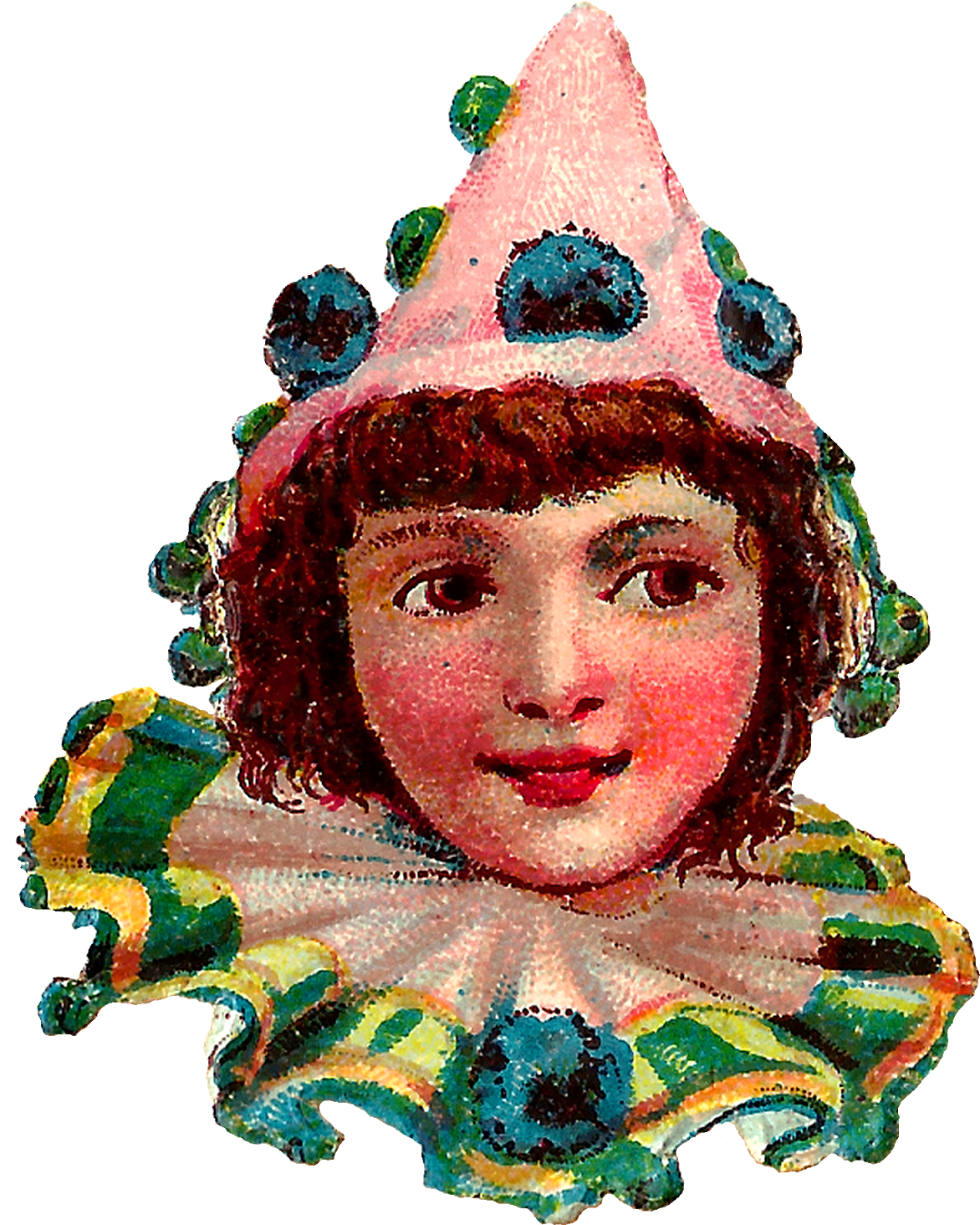 Each Vintage Clown Is Wearing A Pointed Hat With Pompoms - Circus (1325x1600)