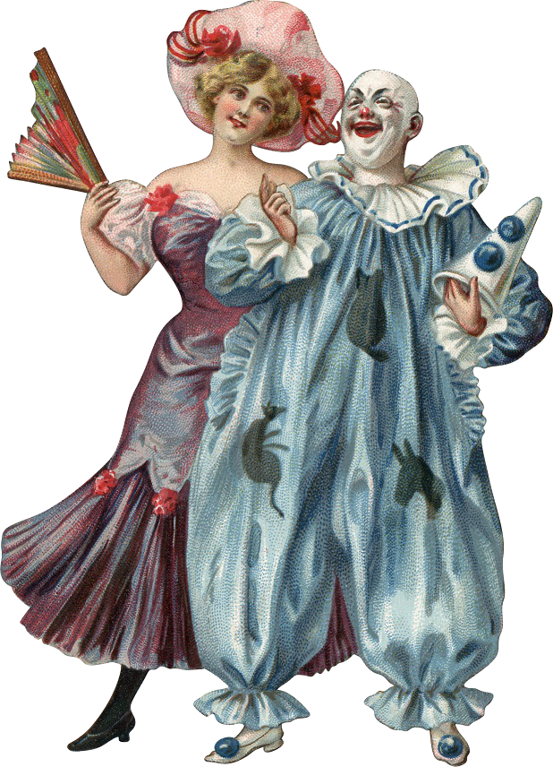 Woman And Clown / Victorian Die Cut / - Adult Coloring Book (24 Pages 8"x11"/a4) Vintage Clowns (618x856)