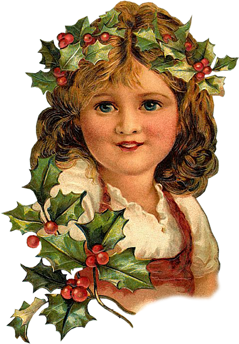 Vintage Victorian Christmas Girl Holly Leaves Postcard - Igc Coaster Set - 4 Pcs - Square - Designer Coasters: (516x800)