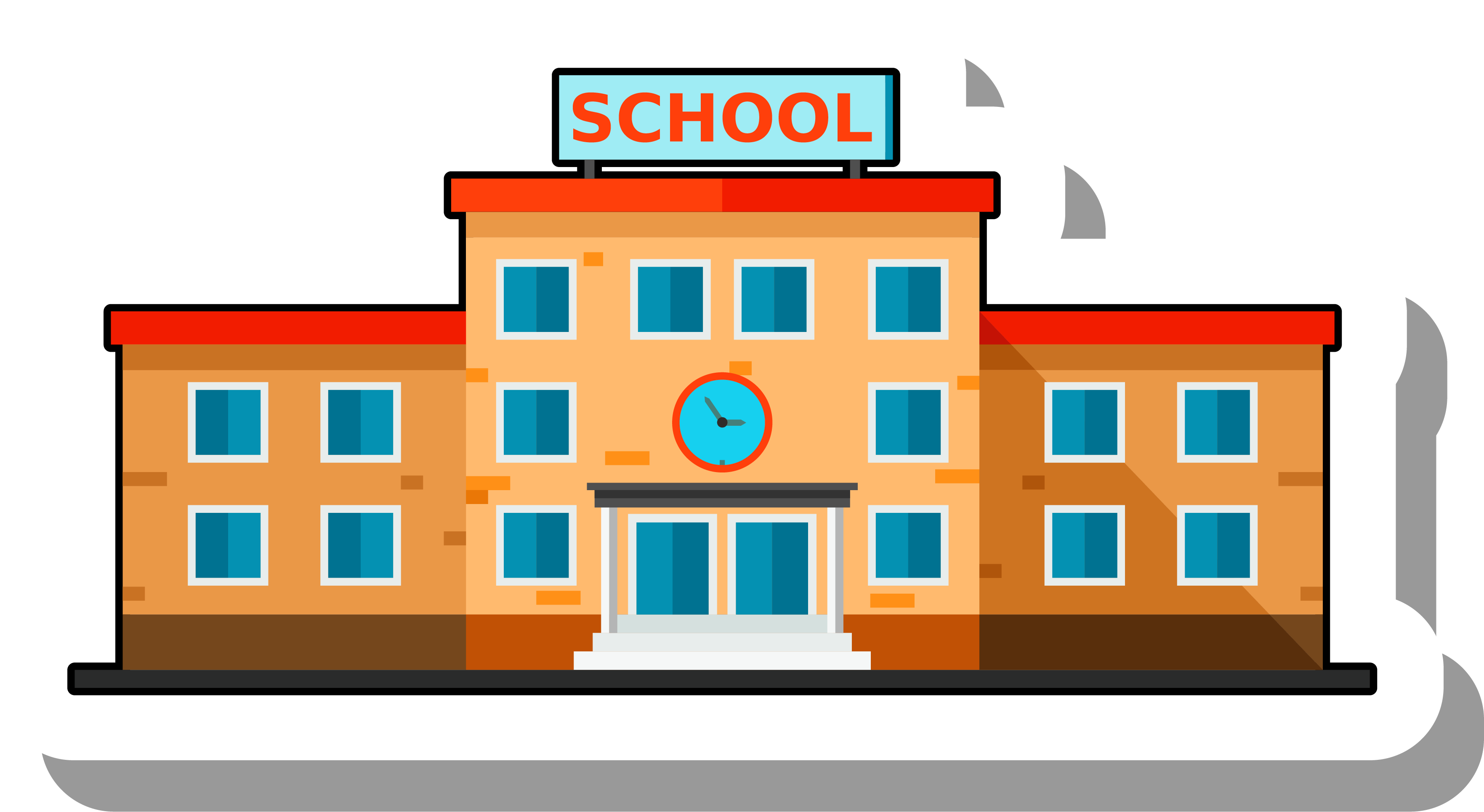 School Building Escuela Ilration Cartoon Stickers - Cartoon School Building Clipart (3526x1930)
