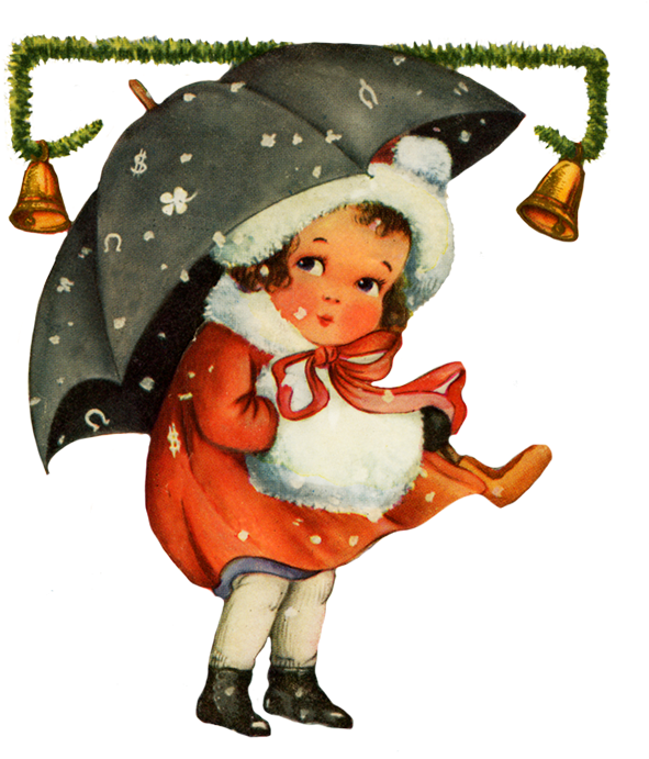Vintage Christmas Clip Art Girl Snow - Vintage Christmas Update Clip Art (616x709)