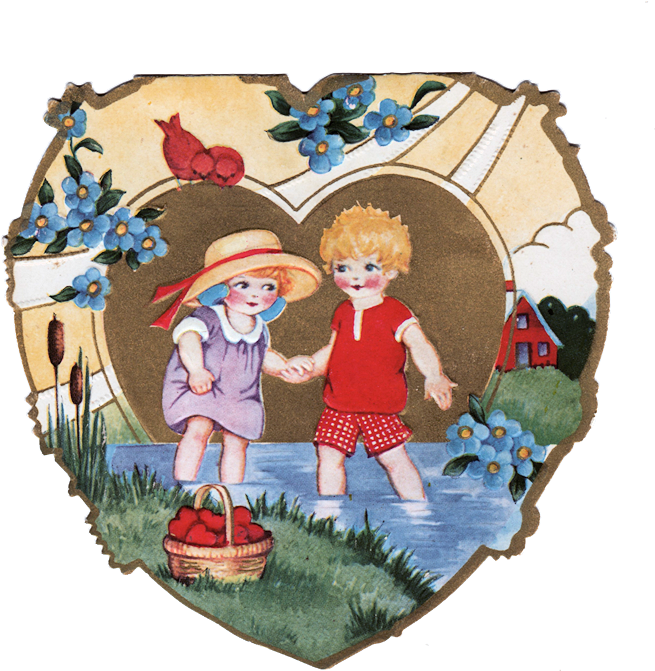 Vintage Valentine Cute Kids - Valentinekids Postkarte (696x750)