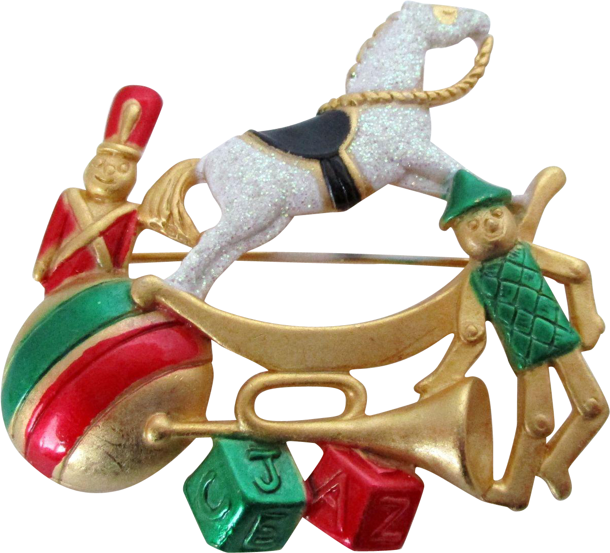 Ajc Christmas Toys And Rocking Horse Pin Vintage - Push & Pull Toy (1201x1201)