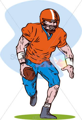 Stock Illustration Of Old Fashioned Cartoon Rendering - Football Player (340x495)