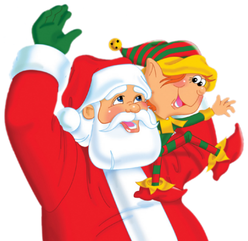 Santa And Elf Png Clipart - Santa And His Elves (489x476)