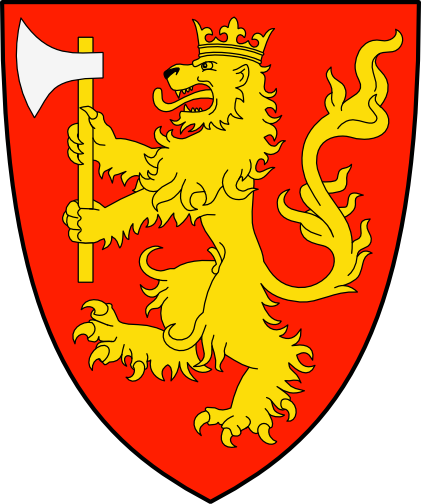 De Gules, León Coronado De Oro Sosteniendo Un Hacha - Polish Coat Of Arms (421x504)
