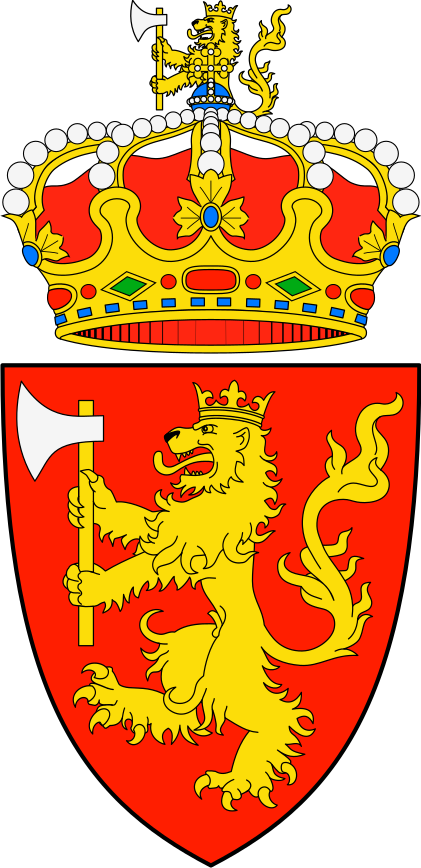 De Gules, León Coronado De Oro Sosteniendo Un Hacha - Escudo Actual De Noruega (421x868)