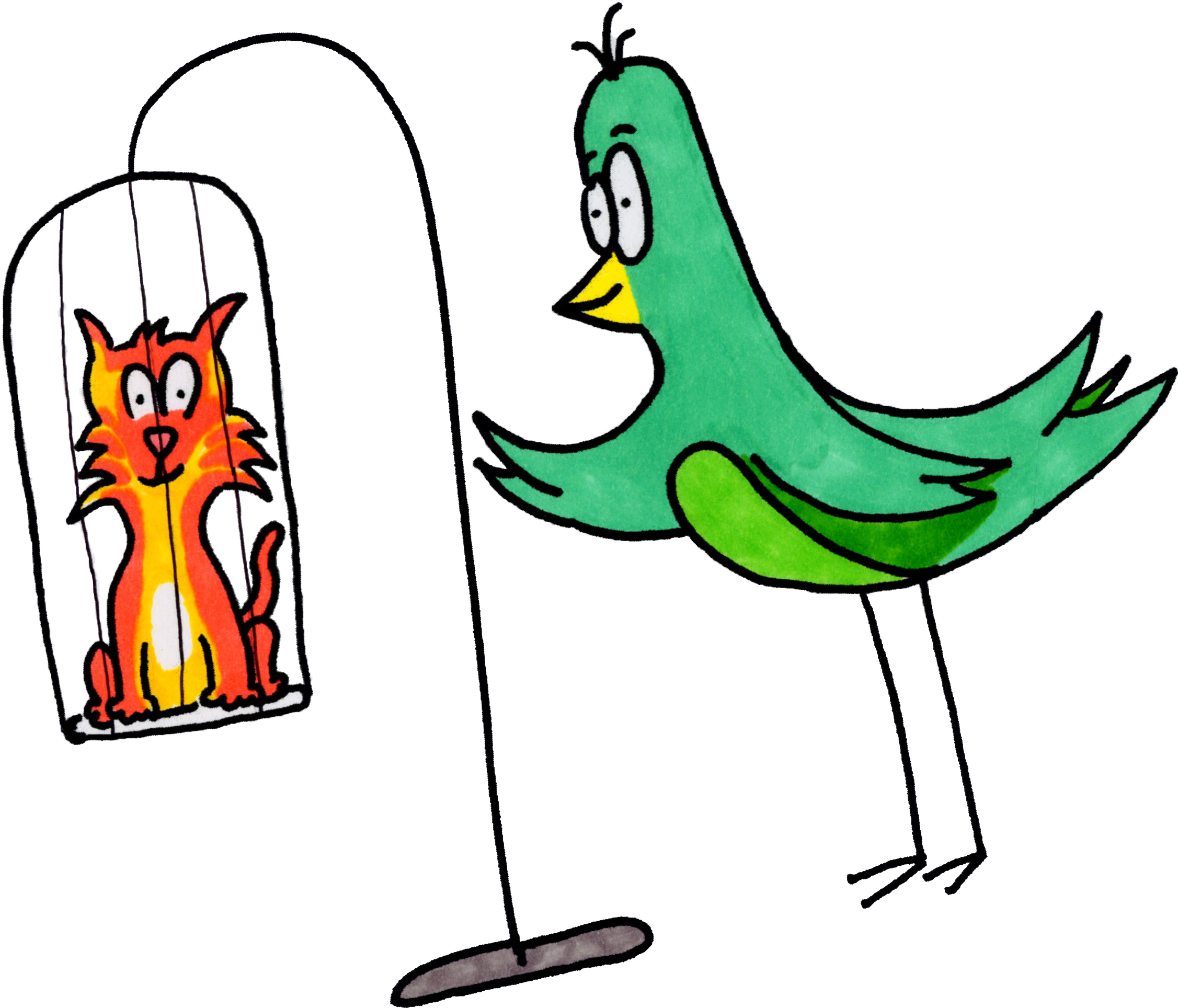 Cat In Bird Cage - Cartoon (2400x3300)