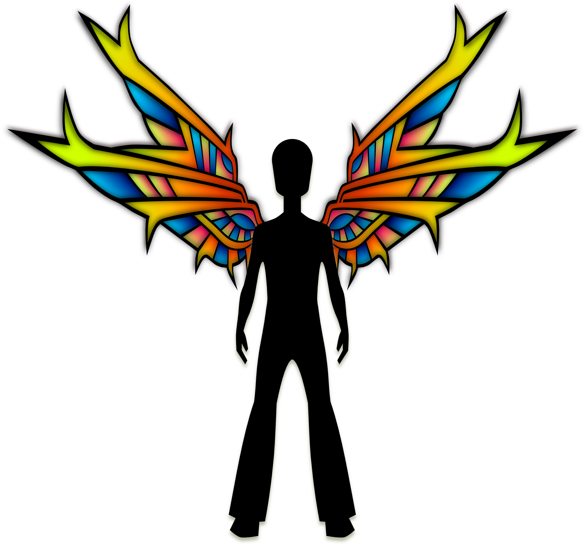 Clipart - Wings Black - Schwarze Fee Mit Buntglas-flügeln Karte (1979x1845)