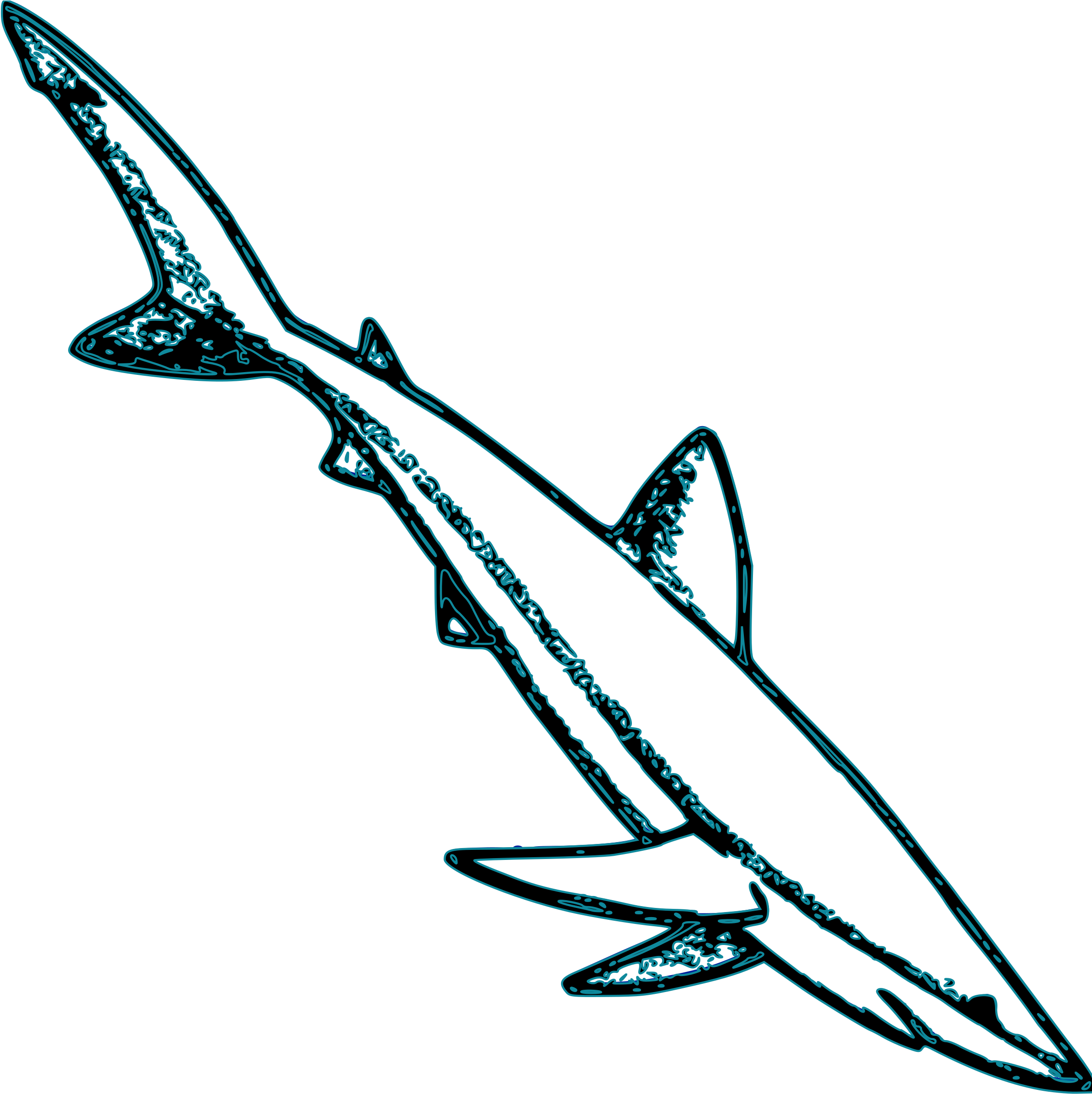 Fins Clipart Blue Shark - Blue Shark Outline (2400x2400)