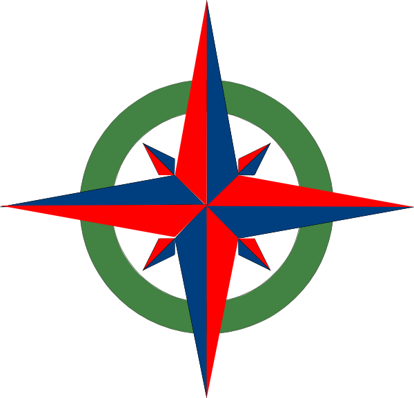 Compass Rose Red Blue Green Clip Art - Compass Rose With Color (600x577)