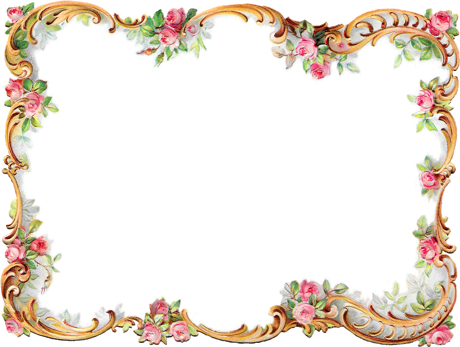 Antique Frame Border Png - Flower Frame Border (1600x1198)