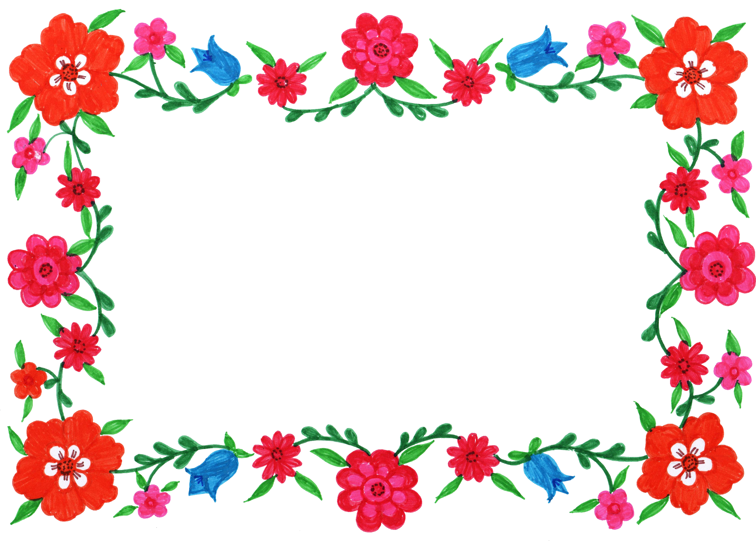 6 Flower Frame Colorful Rectangle - Frame Flowers Png Rectangle (2507x1795)