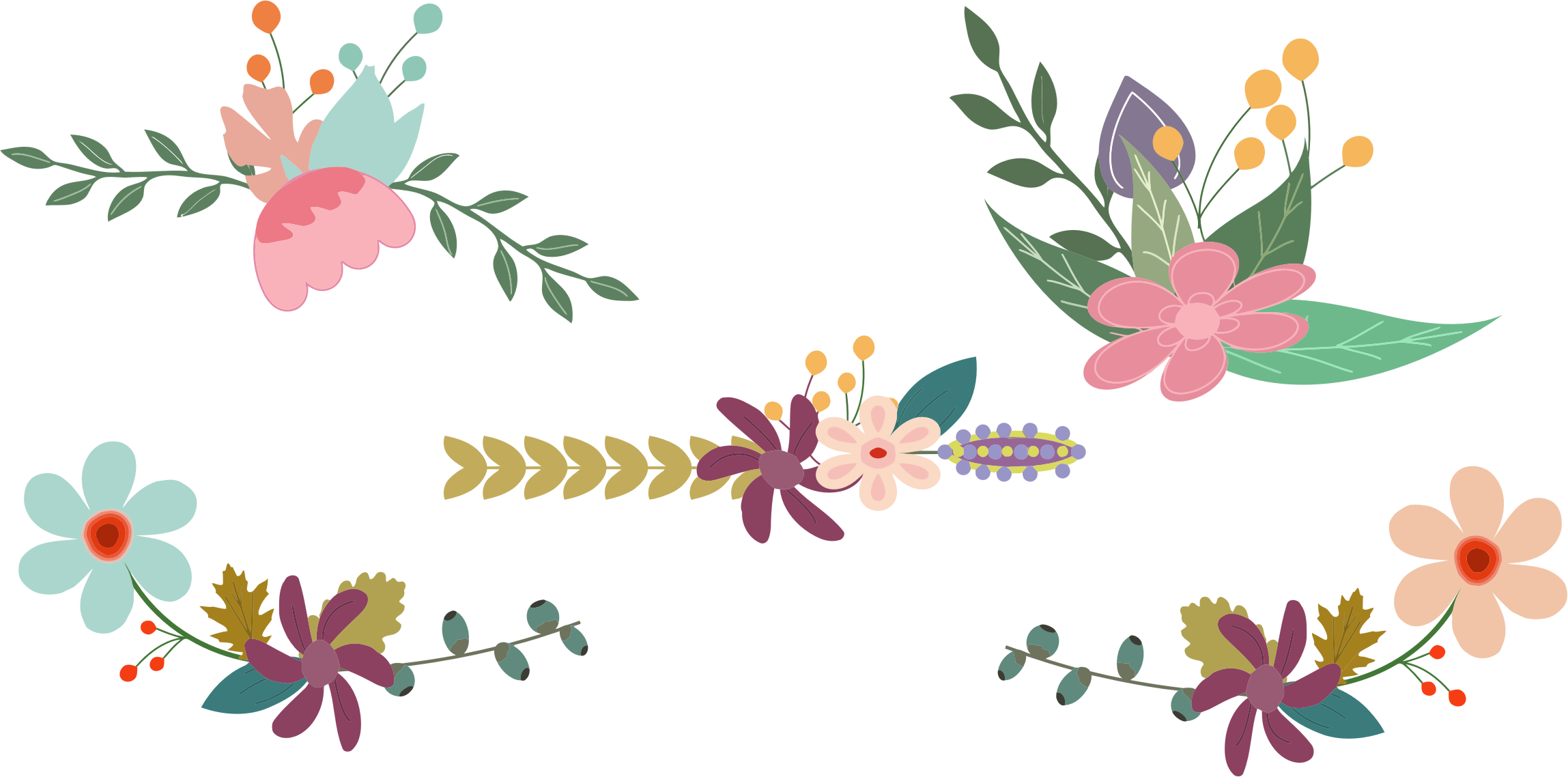 Vintage Flower Clipart Png - Flowers Vintage Vector Png (2297x1138)