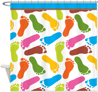 Colorful Footprints On White Shower Curtain Great For - Colorful Footprints On White Back Copy - Shower Curtains (350x350)