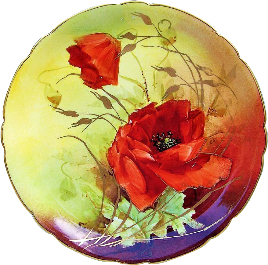Gorgeous J - P - L - France Limoges 1900's Hand Painted - Poppy (877x877)