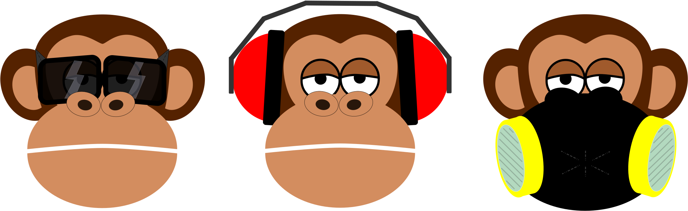 Three Wise Monkeys Clip Art - Three Wise Monkeys Clip Art (2400x800)