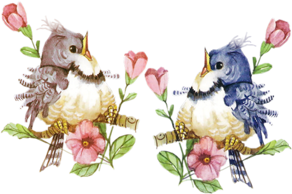 2 Little Birds On Branches Clip Art - Tube Oiseaux Png (600x401)
