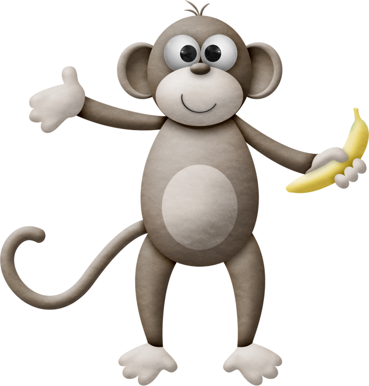 Monkey With Banana - Cartoon (1225x1280)
