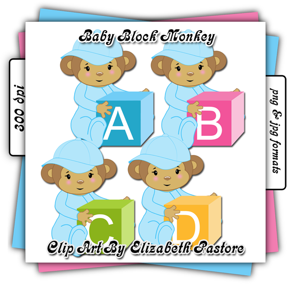 Cute Baby Monkey In Blue Clip Art Collection - Clip Art (600x600)