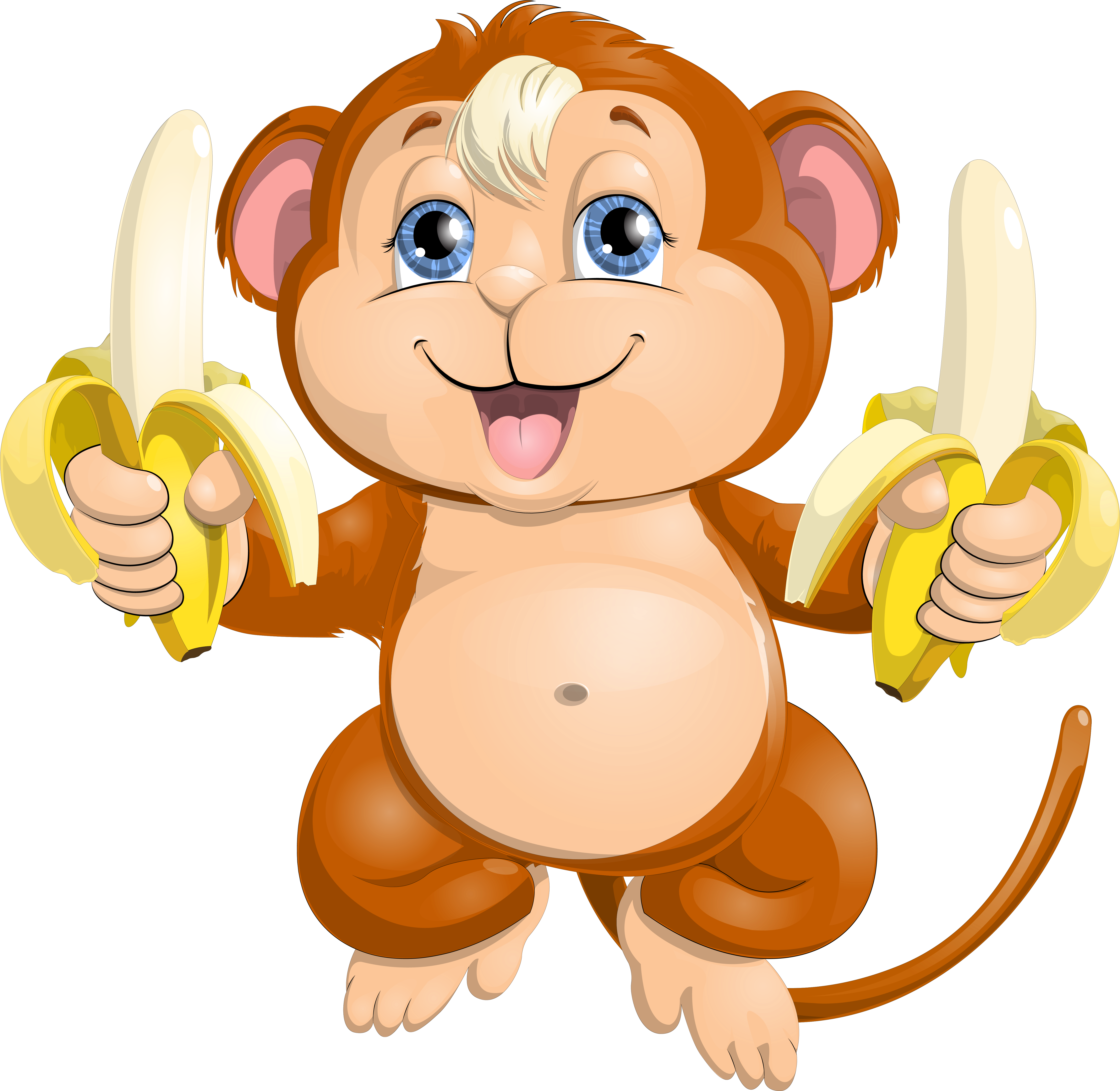 Cute Monkey With Bananas Png Picture - Cute Monkey Cartoon Png (6140x5971)