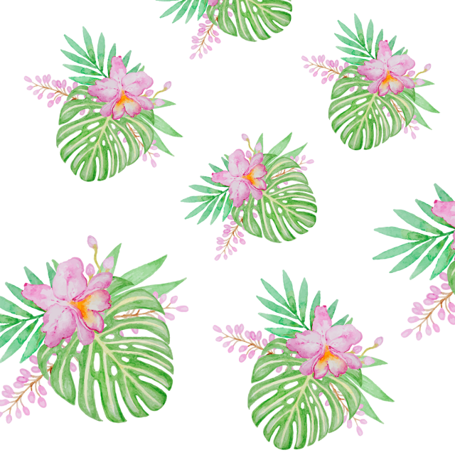 Tropical Leaf With Flower Pattern, Tropical, Leaf, - Leaf (640x640)