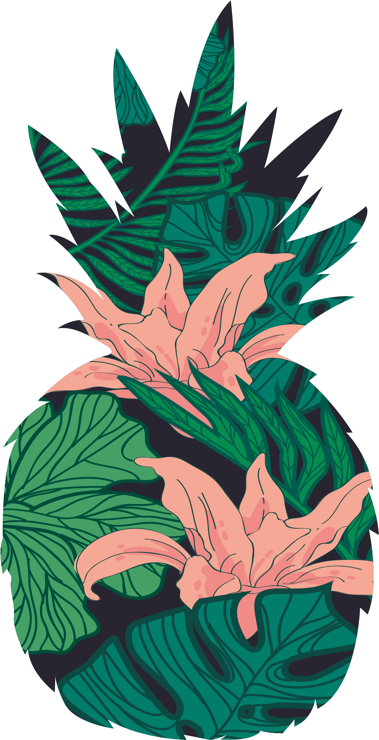 Tropical Flower Pineapple Pattern - Tropical Illustration Png (2711x3687)