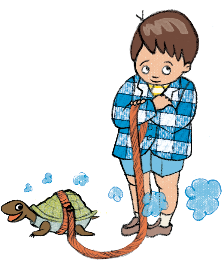 Sammy With Turtle On Leash - Turtle On A Trail Cartoon (754x865)