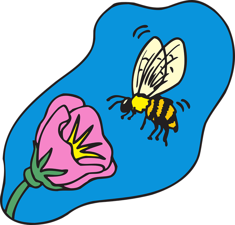 With Flower, Cartoon, Bee, Flying, Plant, Insect, With - Cartoon Bee On Flower (1280x1226)