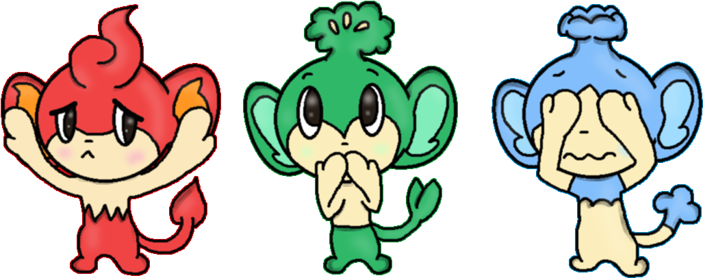 The Three Wise Elemental Monkeys By Keoen - 3 Elemental Monkeys Pokemon (1087x409)