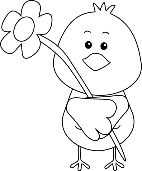 Black And White Bird And A Flower Clip Art - Free Black And White Bird (456x550)