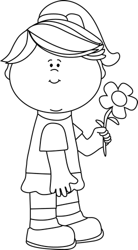 Black And White Girl With A Flower - Girl Wearing Skirt Clipart Black And White (277x500)