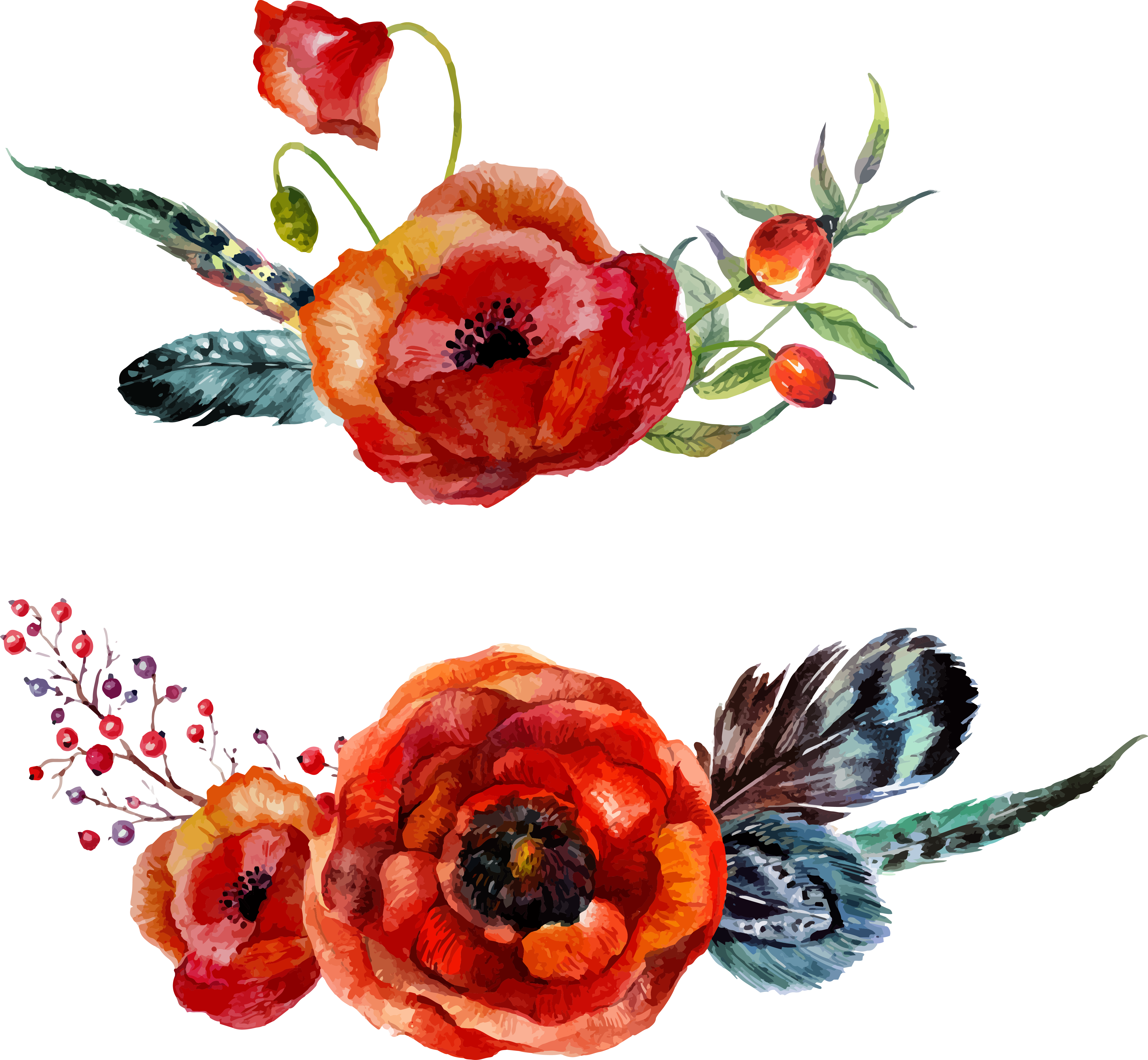 Watercolour Flowers Poppy Watercolor Painting - Greatlookz Watercolor Poppy Printed Linen Throw Pillow (4613x4260)