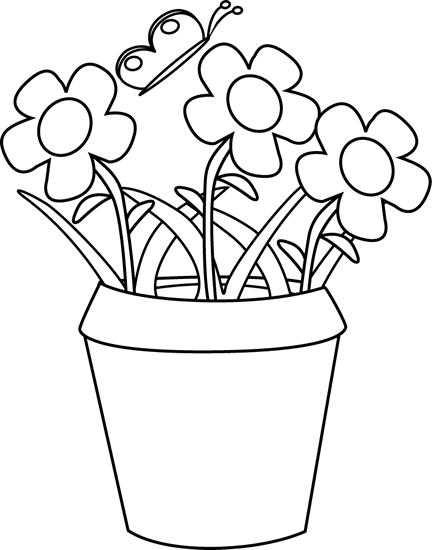 White Flower Clipart The Garden Clipart - Flower Pot Black And White (432x550)