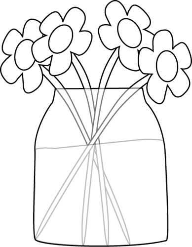 Black And White Flowers In A Jar - Black And White Flowers (389x500)