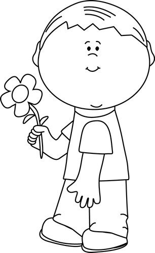 Black And White Boy Holding A Flower - Artist Clipart Black And White (306x500)