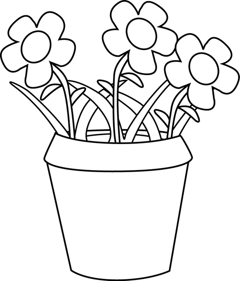 Flower Pot Clipart Black And White - Outline Image Of Flower Pot (469x550)