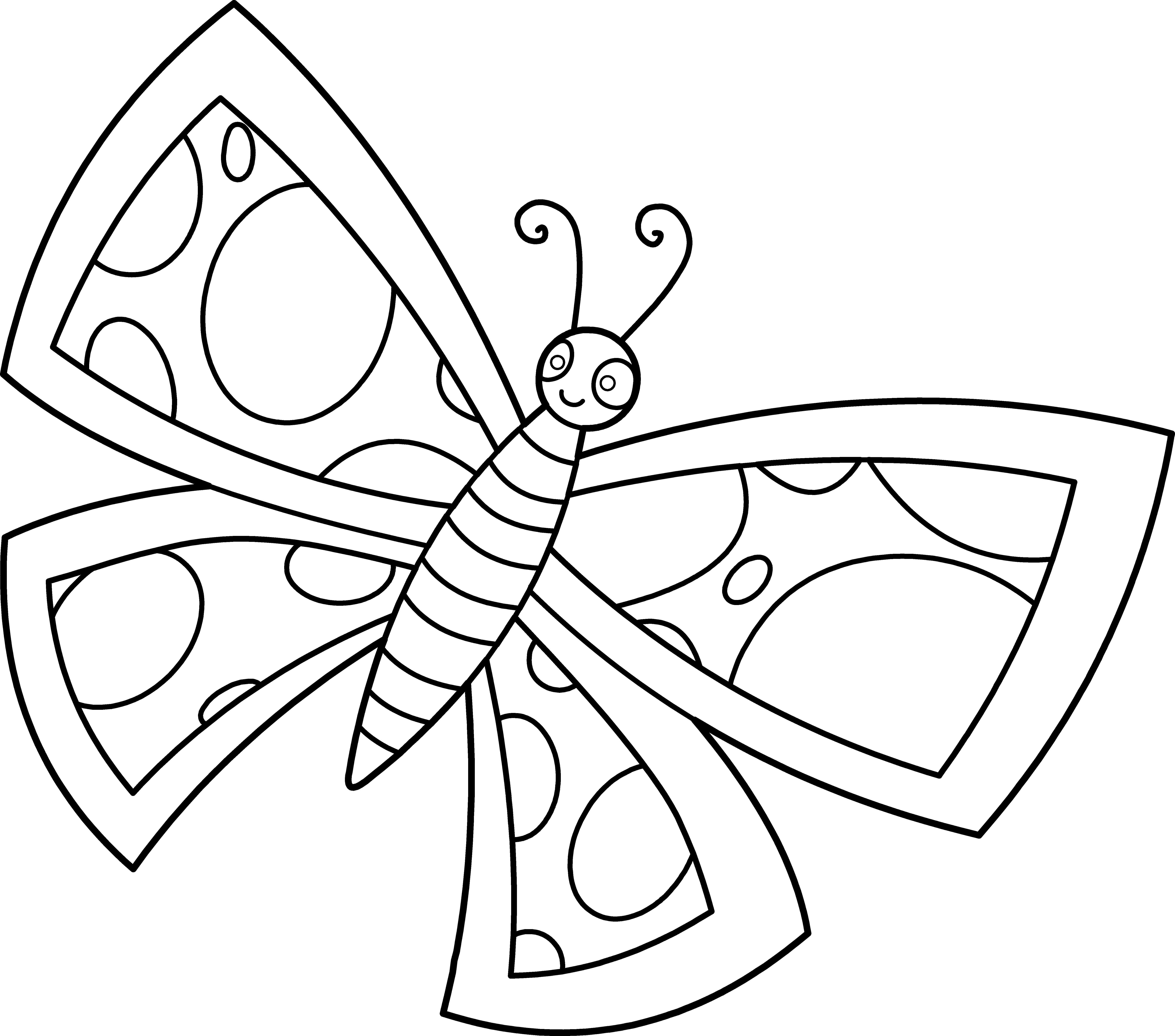 White Flower Clipart Colorable - Cute Butterfly Clip Art Black And White (6694x5904)