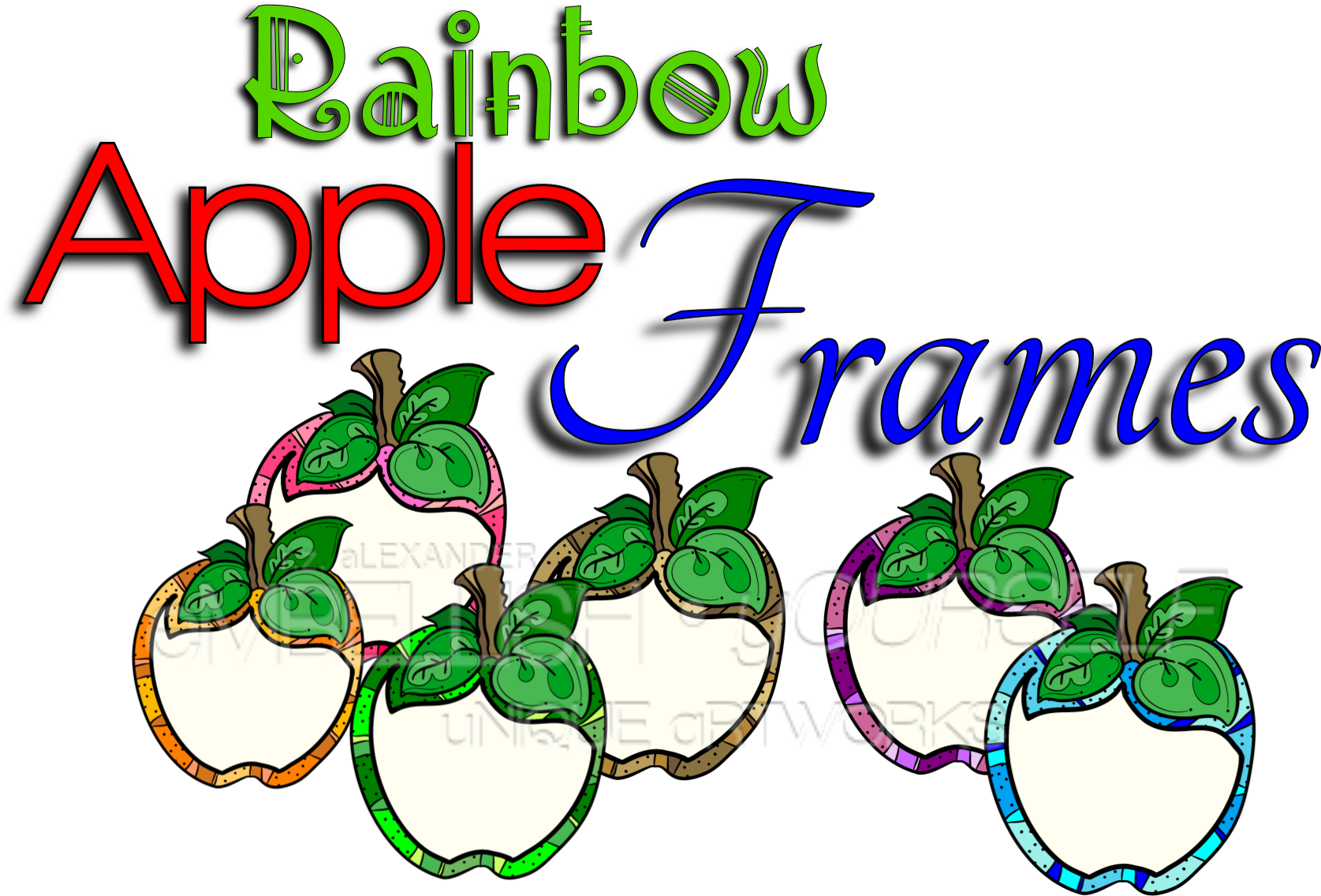 Rainbow Apple Frames, Freehand Design Created By Rz - Calligraphy (1674x1142)