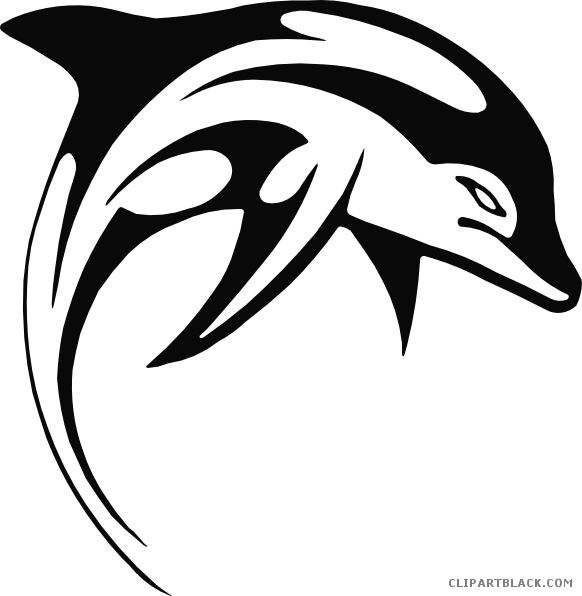 Dolphin Animal Free Black White Clipart Images Clipartblack - Dolphin Tribal (582x596)