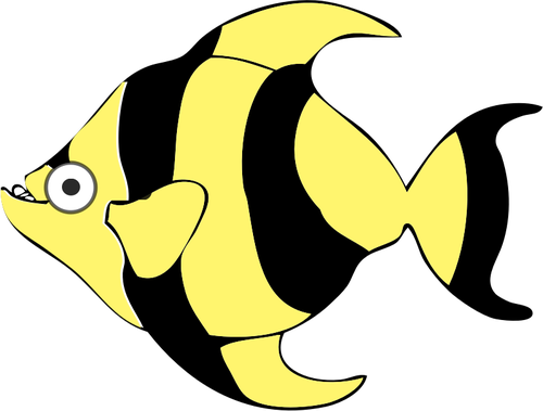 Black Cartoon Fish Sea Stripes Tropical Ye - Tropical Fish Shower Curtain (500x379)