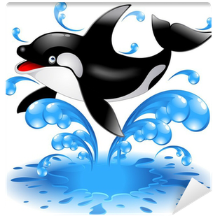 Happy Jumping Killer Whale Cartoon Orca Salta In Acqua - Whale With Sunglasses (400x400)