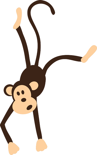 Monkey, Cartoon, Character, Cute, Ape, Isolated, Funny - Monkey Hanging By Tail Clip Art (402x640)