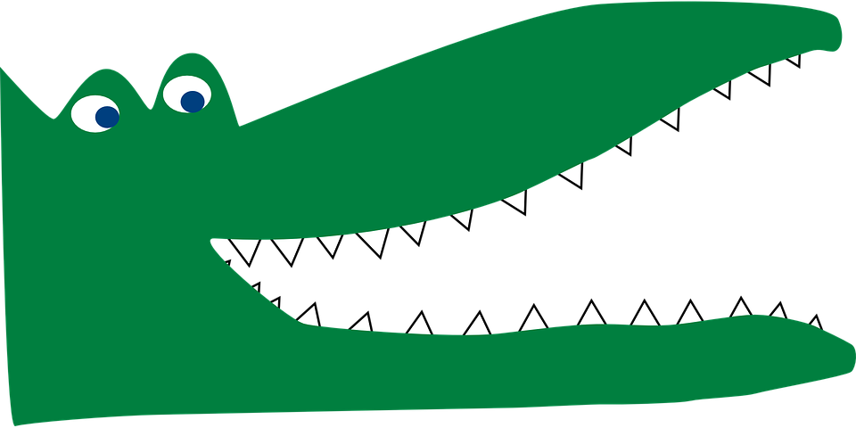 Crocodile Lizard Eyes Green Mouth Sharp Da - Crocodile Cartoon Mouth Open (960x480)