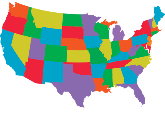 Colorful Usa With Individual States Outlines - Aspen Dental Jobs (551x399)