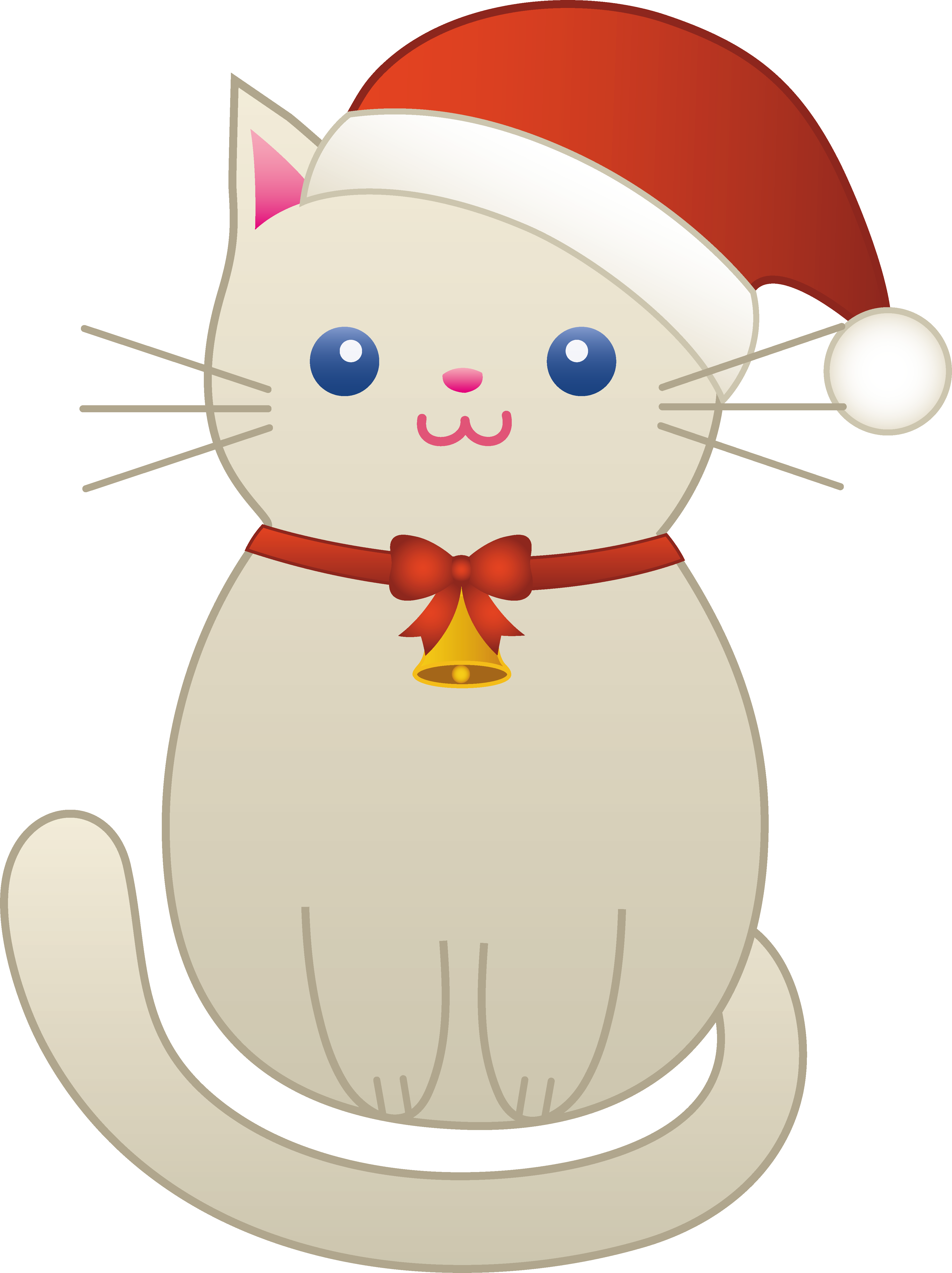 Cute Christmas Cat Clipart - Cartoon Cat With A Santa Hat (3942x5271)